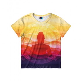 Детская футболка 3D с принтом Будда в Екатеринбурге, 100% гипоаллергенный полиэфир | прямой крой, круглый вырез горловины, длина до линии бедер, чуть спущенное плечо, ткань немного тянется | Тематика изображения на принте: buddha | calm | color | enlightenment | india | meditatio | mountains | nature | purple | red | religion | symbol | yellow | yoga | будда | горы | духовность | желтый | индия | йога | красный | медитация | природа | просветление | расслабление | религия |
