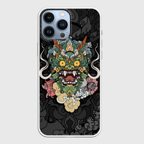 Чехол для iPhone 13 Pro Max с принтом Дракон в Екатеринбурге,  |  | character | dragon | east | eyes | fangs | horns | japan | japanese | legend | mask | mythological | pattern | yellow | восток | глаза | дракон | желтые | клыки | легенда | маска | мифологический | персонаж | рога | узор | япония | японский