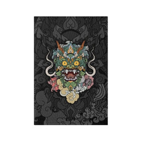 Обложка для паспорта матовая кожа с принтом Дракон в Екатеринбурге, натуральная матовая кожа | размер 19,3 х 13,7 см; прозрачные пластиковые крепления | character | dragon | east | eyes | fangs | horns | japan | japanese | legend | mask | mythological | pattern | yellow | восток | глаза | дракон | желтые | клыки | легенда | маска | мифологический | персонаж | рога | узор | япония | японский