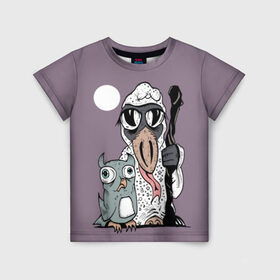 Детская футболка 3D с принтом Ворона и сова в Екатеринбурге, 100% гипоаллергенный полиэфир | прямой крой, круглый вырез горловины, длина до линии бедер, чуть спущенное плечо, ткань немного тянется | Тематика изображения на принте: birds | cool | crow | eyes | funny | moon | owl | pajamas | staff | stars | wisdom | ворона | глаза | звезды | луна | мудрость | пижама | посох | прикольно | птицы | смешно | сова