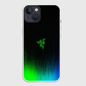 Чехол для iPhone 13 с принтом RAZER NEON в Екатеринбурге,  |  | game | razer | texture | зеленый | игровое лого | игромания | игры | рэйзер | текстуры