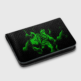 Картхолдер с принтом с принтом RAZER в Екатеринбурге, натуральная матовая кожа | размер 7,3 х 10 см; кардхолдер имеет 4 кармана для карт; | game | razer | texture | зеленый | игровое лого | игромания | игры | рэйзер | текстуры