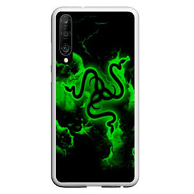 Чехол для Honor P30 с принтом RAZER в Екатеринбурге, Силикон | Область печати: задняя сторона чехла, без боковых панелей | game | razer | texture | зеленый | игровое лого | игромания | игры | рэйзер | текстуры