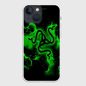 Чехол для iPhone 13 mini с принтом RAZER в Екатеринбурге,  |  | game | razer | texture | зеленый | игровое лого | игромания | игры | рэйзер | текстуры