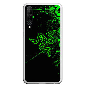 Чехол для Honor P30 с принтом RAZER в Екатеринбурге, Силикон | Область печати: задняя сторона чехла, без боковых панелей | game | razer | texture | зеленый | игровое лого | игромания | игры | рэйзер | текстуры