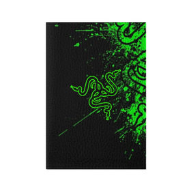 Обложка для паспорта матовая кожа с принтом RAZER в Екатеринбурге, натуральная матовая кожа | размер 19,3 х 13,7 см; прозрачные пластиковые крепления | game | razer | texture | зеленый | игровое лого | игромания | игры | рэйзер | текстуры