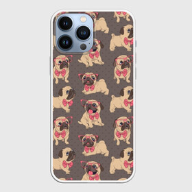 Чехол для iPhone 13 Pro Max с принтом Мопсы в Екатеринбурге,  |  | animals | bow tie | breed | different | dogs | illustration | painting | pink | poses | pugs | puppies | галстук бабочка | живопись | животные | иллюстрация | мопсы | очки | позы | порода | разные | розовые | собаки | щенки