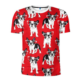 Мужская футболка 3D спортивная с принтом Французские бульдоги в Екатеринбурге, 100% полиэстер с улучшенными характеристиками | приталенный силуэт, круглая горловина, широкие плечи, сужается к линии бедра | animals | background | breed | bulldogs | dogs | french | illustration | painting | puppies | red | бульдоги | живопись | животные | иллюстрация | красный | очки | порода | собаки | фон | французские | щенки