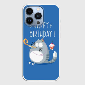 Чехол для iPhone 13 Pro с принтом Happy birthday в Екатеринбурге,  |  | berry | birthday | cake | cap | cat | cherry | gray | holds | holiday | inscription | party | sits | striped | sweetness | вечеринка | вишня | день рождения | держит | колпак | кот | надпись | пирожное | полосатый | праздник | серый | сидит | сладость | я