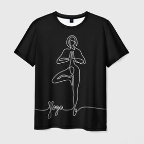 Мужская футболка 3D с принтом Йога в Екатеринбурге, 100% полиэфир | прямой крой, круглый вырез горловины, длина до линии бедер | Тематика изображения на принте: black and white | culture | girl | graphics | indian | line | meditation | pose | yoga | графика | девушка | индийская | йога | культура | линия | медитация | черно белая
