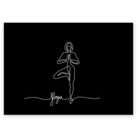 Поздравительная открытка с принтом Йога в Екатеринбурге, 100% бумага | плотность бумаги 280 г/м2, матовая, на обратной стороне линовка и место для марки
 | black and white | culture | girl | graphics | indian | line | meditation | pose | yoga | графика | девушка | индийская | йога | культура | линия | медитация | черно белая