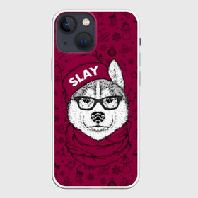 Чехол для iPhone 13 mini с принтом Хаски в Екатеринбурге,  |  | animals | breed | christmas | dog | fashionable | hat | head | holiday | husky | illustration | muzzle | riding | scarf | style | голова | ездовая | животные | иллюстрация | модный | очки | порода | праздник | рождество | собака | стиль 