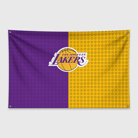 Флаг-баннер с принтом Lakers (1) в Екатеринбурге, 100% полиэстер | размер 67 х 109 см, плотность ткани — 95 г/м2; по краям флага есть четыре люверса для крепления | ball | basket | basketball | kobu | lakers | lebron | los angeles | баскетбол | коюи | леброн | лейкерс | лос анджелис