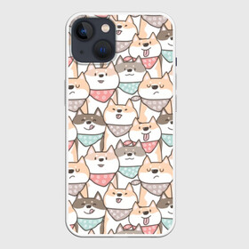 Чехол для iPhone 13 с принтом Шиба Ину в Екатеринбурге,  |  | animal | bibs | breed | cardigan | corgi | dog | funny | illustration | inu | lick | pembroke | puppies | scarves | sheba | small | welsh | вельш | животное | иллюстрация | ину | кардиган | корги | маленькие | облизываются | пемброк | платки | порода | сл