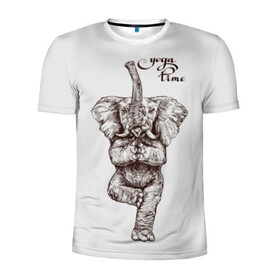 Мужская футболка 3D спортивная с принтом Yoga time в Екатеринбурге, 100% полиэстер с улучшенными характеристиками | приталенный силуэт, круглая горловина, широкие плечи, сужается к линии бедра | animal | culture | elephant | graphics | india | indian | meditation | posture | stand | yoga | графика | животное | индийский | индия | йога | культура | медитация | слон | стойка