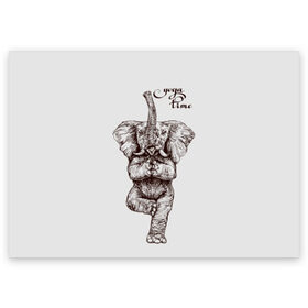 Поздравительная открытка с принтом Yoga time в Екатеринбурге, 100% бумага | плотность бумаги 280 г/м2, матовая, на обратной стороне линовка и место для марки
 | animal | culture | elephant | graphics | india | indian | meditation | posture | stand | yoga | графика | животное | индийский | индия | йога | культура | медитация | слон | стойка