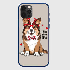 Чехол для iPhone 12 Pro с принтом I need your love в Екатеринбурге, силикон | область печати: задняя сторона чехла, без боковых панелей | animal | bow tie | breed | corgi | cute | dog | funny | hearts | holiday | pembroke | polka dot | red | saint | valentine | валентина | вельш корги | галстук бабочка | горошек | день | животное | красный | любовь | милая | очки | пемброк | пород