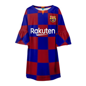 Детское платье 3D с принтом Barcelona Messi в Екатеринбурге, 100% полиэстер | прямой силуэт, чуть расширенный к низу. Круглая горловина, на рукавах — воланы | barca | fc barca | fc barcelona | барса | лионель месси | мадрид барселона | фк барселона | форма барселоны | форма месси | футбольная форма | юнайтед барселона
