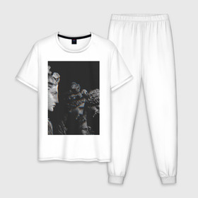 Мужская пижама хлопок с принтом SINGULARITY #1 в Екатеринбурге, 100% хлопок | брюки и футболка прямого кроя, без карманов, на брюках мягкая резинка на поясе и по низу штанин
 | квадрат | мода | сатуя | чёрно белое
