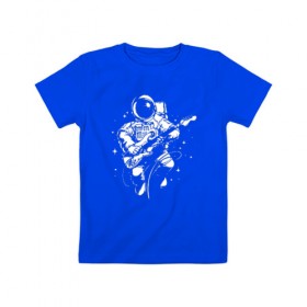 Детская футболка хлопок с принтом Cosmorock в Екатеринбурге, 100% хлопок | круглый вырез горловины, полуприлегающий силуэт, длина до линии бедер | cosmonaut | cosmos | guitar | music | rock | space | spacesuit | star | гитара | звезда | космонавт | космос | музыка | скафандр