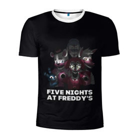 Мужская футболка 3D спортивная с принтом Five Nights At Freddys в Екатеринбурге, 100% полиэстер с улучшенными характеристиками | приталенный силуэт, круглая горловина, широкие плечи, сужается к линии бедра | 5 ночей с фредди | five nights at freddys | foxy | аниматроники | игра | компьютерная игра | робот | фокси | фредди | фреди | чика