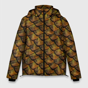 Мужская зимняя куртка 3D с принтом Чешуя динозавра в Екатеринбурге, верх — 100% полиэстер; подкладка — 100% полиэстер; утеплитель — 100% полиэстер | длина ниже бедра, свободный силуэт Оверсайз. Есть воротник-стойка, отстегивающийся капюшон и ветрозащитная планка. 

Боковые карманы с листочкой на кнопках и внутренний карман на молнии. | Тематика изображения на принте: динозавр | доспехи | дракон | защита | зелень | змея | камуфляж | кобра | кожа | окраска | природная | хищная | чешуя | ящер | ящерица