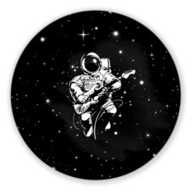 Коврик для мышки круглый с принтом Cosmorock в Екатеринбурге, резина и полиэстер | круглая форма, изображение наносится на всю лицевую часть | cosmonaut | cosmos | guitar | music | rock | space | spacesuit | star | гитара | звезда | космонавт | космос | музыка | скафандр