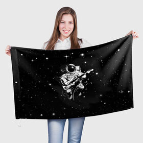 Флаг 3D с принтом Cosmorock в Екатеринбурге, 100% полиэстер | плотность ткани — 95 г/м2, размер — 67 х 109 см. Принт наносится с одной стороны | cosmonaut | cosmos | guitar | music | rock | space | spacesuit | star | гитара | звезда | космонавт | космос | музыка | скафандр