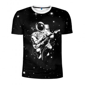 Мужская футболка 3D спортивная с принтом Cosmorock в Екатеринбурге, 100% полиэстер с улучшенными характеристиками | приталенный силуэт, круглая горловина, широкие плечи, сужается к линии бедра | Тематика изображения на принте: cosmonaut | cosmos | guitar | music | rock | space | spacesuit | star | гитара | звезда | космонавт | космос | музыка | скафандр