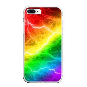 Чехол для iPhone 7Plus/8 Plus матовый с принтом RAINBOW THUNDER в Екатеринбурге, Силикон | Область печати: задняя сторона чехла, без боковых панелей | Тематика изображения на принте: battle | battle fire | battle thunder | blue | fire | rainbow | red | texture | thunder | битва | битва молний | битва огней | гроза | молнии | радуга | текстура