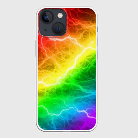 Чехол для iPhone 13 mini с принтом RAINBOW THUNDER | РАДУЖНЫЕ МОЛНИИ в Екатеринбурге,  |  | Тематика изображения на принте: battle | battle fire | battle thunder | blue | fire | rainbow | red | texture | thunder | битва | битва молний | битва огней | гроза | молнии | радуга | текстура