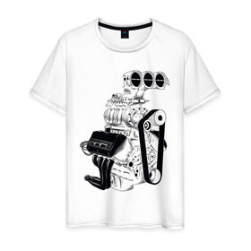 Мужская футболка хлопок с принтом Engine в Екатеринбурге, 100% хлопок | прямой крой, круглый вырез горловины, длина до линии бедер, слегка спущенное плечо. | авто | автомобиль | автотюнинг | гараж | двигатель | машина | мотор | техника | тюнинг