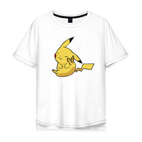 Мужская футболка хлопок Oversize с принтом Пикачу в Екатеринбурге, 100% хлопок | свободный крой, круглый ворот, “спинка” длиннее передней части | detective pikachu | pikachu | pokeball | pokemon | детектив пикачу | пикачу | покебол | покемон