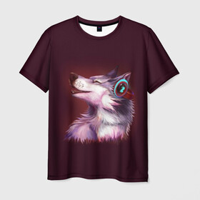 Мужская футболка 3D с принтом Волк в Екатеринбурге, 100% полиэфир | прямой крой, круглый вырез горловины, длина до линии бедер | волк | животные | игры | музыка | наушники | собака | хаски