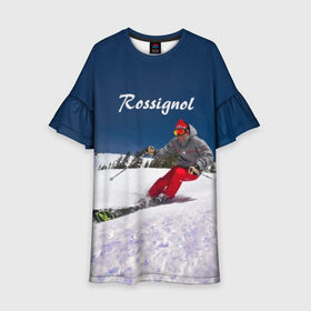 Детское платье 3D с принтом Rossignol в Екатеринбурге, 100% полиэстер | прямой силуэт, чуть расширенный к низу. Круглая горловина, на рукавах — воланы | france | movement | rossignol | snow | speed | вершина | горные лыжи | горы | движение | скорость | снег | франция