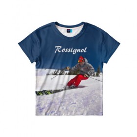 Детская футболка 3D с принтом Rossignol в Екатеринбурге, 100% гипоаллергенный полиэфир | прямой крой, круглый вырез горловины, длина до линии бедер, чуть спущенное плечо, ткань немного тянется | france | movement | rossignol | snow | speed | вершина | горные лыжи | горы | движение | скорость | снег | франция