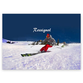 Поздравительная открытка с принтом Rossignol в Екатеринбурге, 100% бумага | плотность бумаги 280 г/м2, матовая, на обратной стороне линовка и место для марки
 | france | movement | rossignol | snow | speed | вершина | горные лыжи | горы | движение | скорость | снег | франция