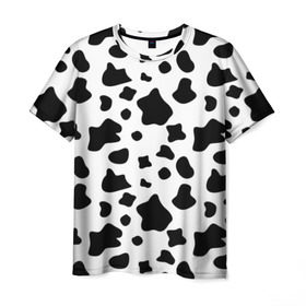 Мужская футболка 3D с принтом Корова в Екатеринбурге, 100% полиэфир | прямой крой, круглый вырез горловины, длина до линии бедер | animal | black white | cow | pattern | животное | кавай | корова | паттерн | пятна | черно белое