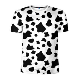Мужская футболка 3D спортивная с принтом Корова в Екатеринбурге, 100% полиэстер с улучшенными характеристиками | приталенный силуэт, круглая горловина, широкие плечи, сужается к линии бедра | Тематика изображения на принте: animal | black white | cow | pattern | животное | кавай | корова | паттерн | пятна | черно белое