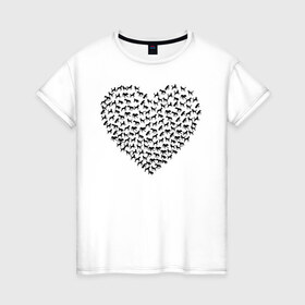 Женская футболка хлопок с принтом Собаковое сердце. в Екатеринбурге, 100% хлопок | прямой крой, круглый вырез горловины, длина до линии бедер, слегка спущенное плечо | животные | любовь | милые | прикольная | прикольный | сердечки | сердце | собаки | собачки