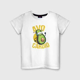 Детская футболка хлопок с принтом Авокардио в Екатеринбурге, 100% хлопок | круглый вырез горловины, полуприлегающий силуэт, длина до линии бедер | авокадо | авокардио | атлетика | бег | бегун | игра слов | кардио | надписи | надпись | фитнес