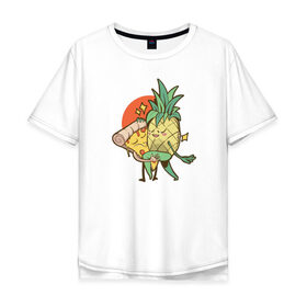 Мужская футболка хлопок Oversize с принтом Пицца и Ананас в Екатеринбурге, 100% хлопок | свободный крой, круглый ворот, “спинка” длиннее передней части | 