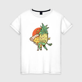 Женская футболка хлопок с принтом Пицца и Ананас в Екатеринбурге, 100% хлопок | прямой крой, круглый вырез горловины, длина до линии бедер, слегка спущенное плечо | 