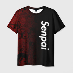 Мужская футболка 3D с принтом Senpai (Ahegao) в Екатеринбурге, 100% полиэфир | прямой крой, круглый вырез горловины, длина до линии бедер | 2 versia | ahegao | anime | manga | paint | red | sempai | senpai | sup | supreme | trend | white | аниме | белый | манга | семпай | сенпай | суп | суприм