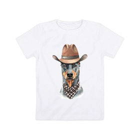 Детская футболка хлопок с принтом Доберман в Екатеринбурге, 100% хлопок | круглый вырез горловины, полуприлегающий силуэт, длина до линии бедер | dobermann | dog | доберман | собака | собаки