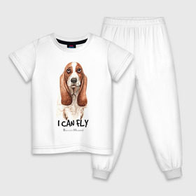 Детская пижама хлопок с принтом Бассет-хаунд в Екатеринбурге, 100% хлопок |  брюки и футболка прямого кроя, без карманов, на брюках мягкая резинка на поясе и по низу штанин
 | Тематика изображения на принте: dog | бассет | бассет хаунд | собака | собаки | хаунд