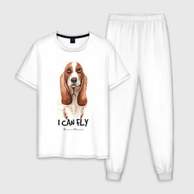 Мужская пижама хлопок с принтом Бассет-хаунд в Екатеринбурге, 100% хлопок | брюки и футболка прямого кроя, без карманов, на брюках мягкая резинка на поясе и по низу штанин
 | Тематика изображения на принте: dog | бассет | бассет хаунд | собака | собаки | хаунд