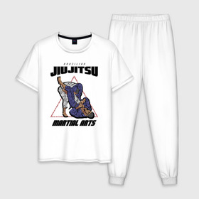 Мужская пижама хлопок с принтом Джиу-джитсу в Екатеринбурге, 100% хлопок | брюки и футболка прямого кроя, без карманов, на брюках мягкая резинка на поясе и по низу штанин
 | jiu jitsu | джиу джитсу | джиу джицу