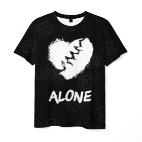 Мужская футболка 3D с принтом Alone в Екатеринбурге, 100% полиэфир | прямой крой, круглый вырез горловины, длина до линии бедер | alone | baby | bad | broken | cry | lil | lil peep | peep | rap | rose | sad | tentacion | xxxtentacion | лил | лил пип | пип | реп | роза | сердце | тентасион
