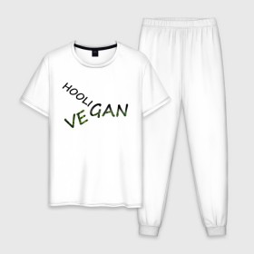 Мужская пижама хлопок с принтом Vegan hooligan в Екатеринбурге, 100% хлопок | брюки и футболка прямого кроя, без карманов, на брюках мягкая резинка на поясе и по низу штанин
 | 